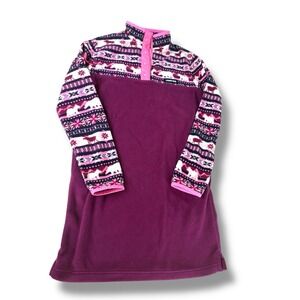 Lands' End Girls' Purple and Pink Quarter Snap Long pullover Fleece- Sz  L 10-12